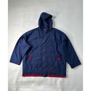 Vintage Nike Navy Blue Hooded Windbreaker Jacket Mens L Nylon Red Trim 90s Y2K